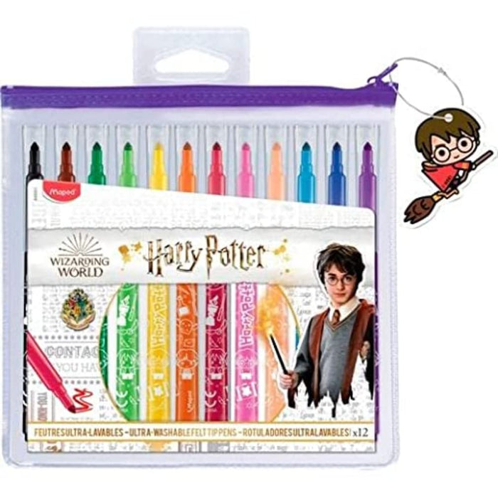 Maped 845001 - Feutres Long Life Harry Potter - 12 Feutres de Coloriage Ultra-lavables et Longue Durée - Pointe Moyenne Bloquée - Couleurs Vives - Idéal Fournitures Rentrée Scolaire