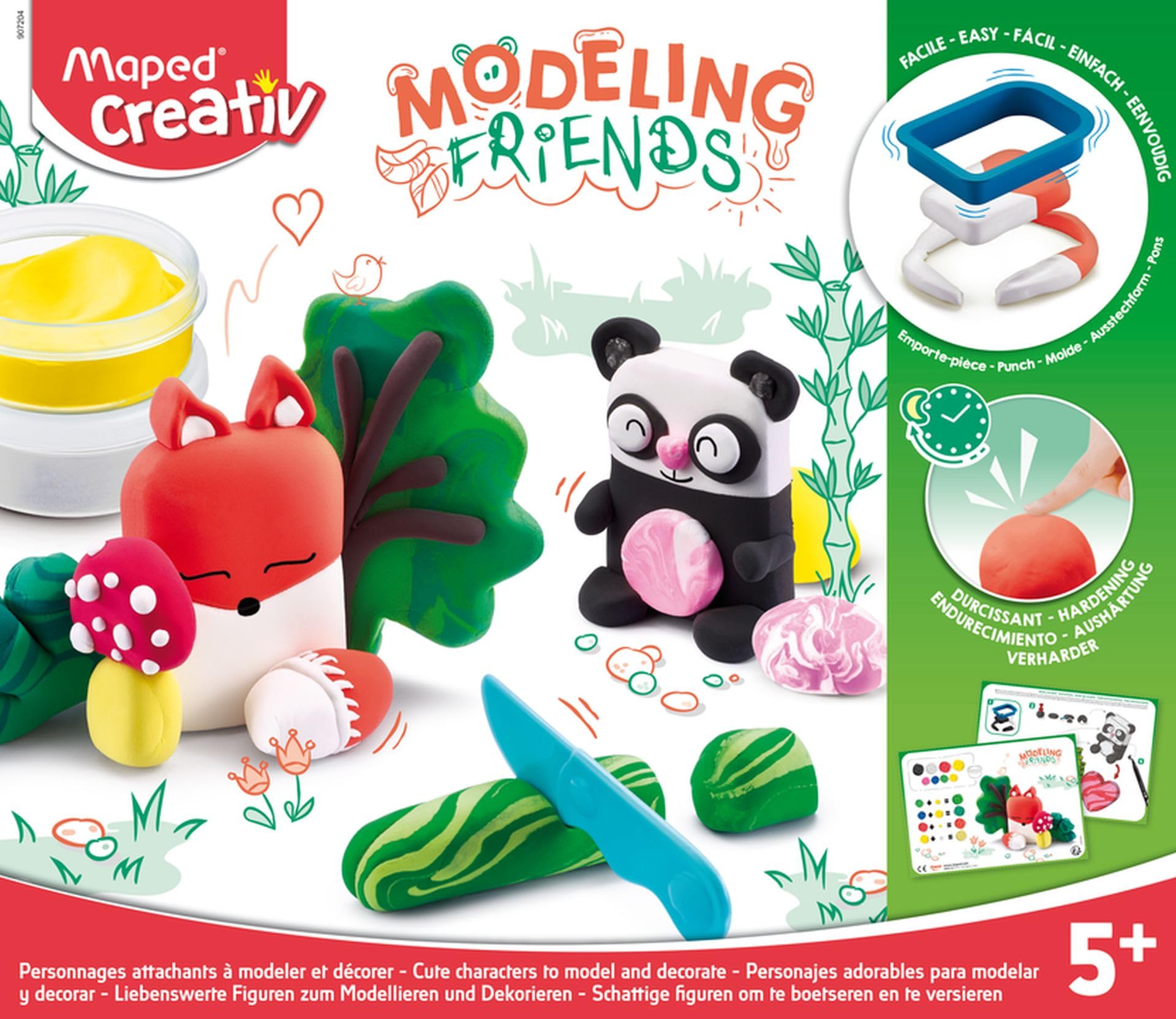 Maped - Set de Manualidades para Niños - Modeling Friends Creativo Adorables - A Partir de 5 Años - Panda y Zorro - Incluye 5 Botes de Masa Endurecedora, 1 Molde, 1 Cuchillo de Plástico y 1 Rotulador