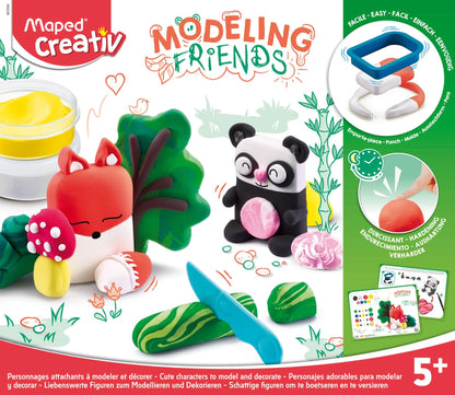Maped - Set de Manualidades para Niños - Modeling Friends Creativo Adorables - A Partir de 5 Años - Panda y Zorro - Incluye 5 Botes de Masa Endurecedora, 1 Molde, 1 Cuchillo de Plástico y 1 Rotulador