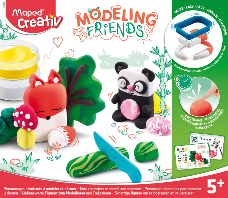 Maped - Set de Manualidades para Niños - Modeling Friends Creativo Adorables - A Partir de 5 Años - Panda y Zorro - Incluye 5 Botes de Masa Endurecedora, 1 Molde, 1 Cuchillo de Plástico y 1 Rotulador