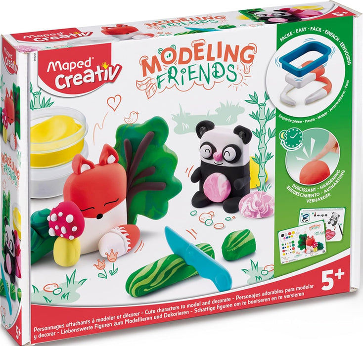 Maped - Set de Manualidades para Niños - Modeling Friends Creativo Adorables - A Partir de 5 Años - Panda y Zorro - Incluye 5 Botes de Masa Endurecedora, 1 Molde, 1 Cuchillo de Plástico y 1 Rotulador