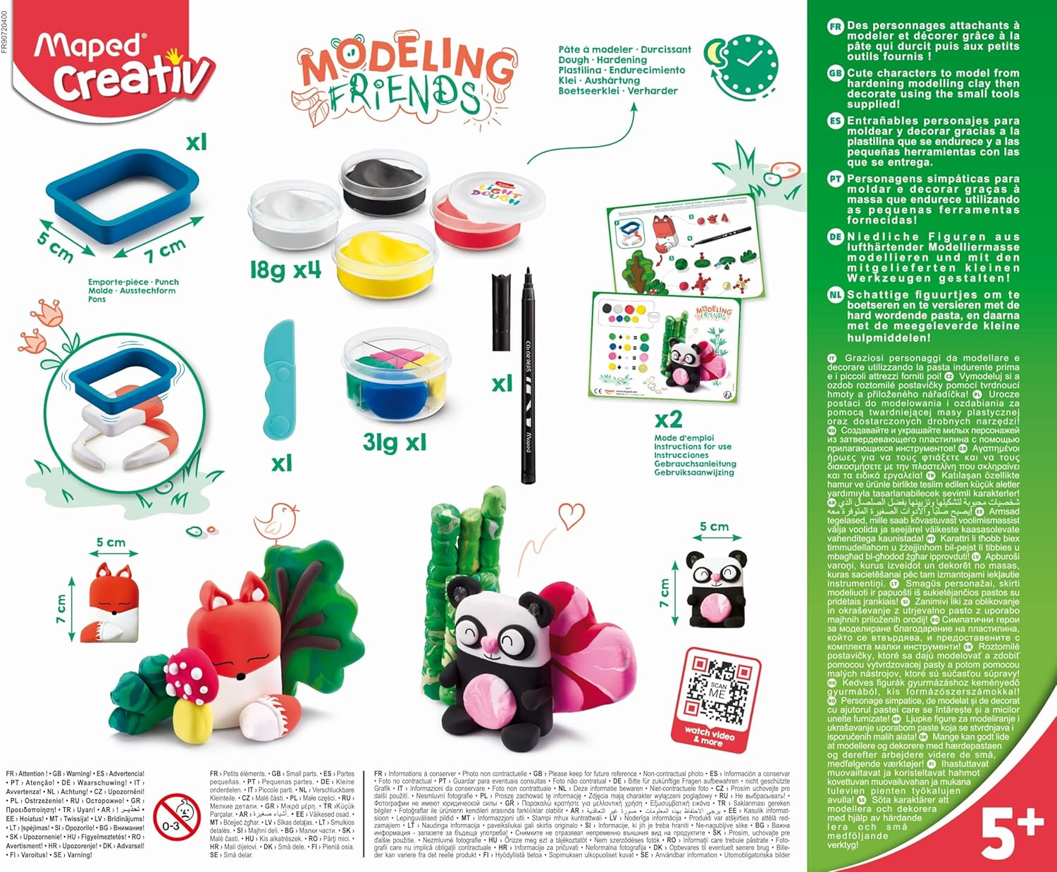 Maped - Set de Manualidades para Niños - Modeling Friends Creativo Adorables - A Partir de 5 Años - Panda y Zorro - Incluye 5 Botes de Masa Endurecedora, 1 Molde, 1 Cuchillo de Plástico y 1 Rotulador