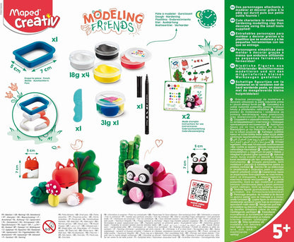 Maped - Set de Manualidades para Niños - Modeling Friends Creativo Adorables - A Partir de 5 Años - Panda y Zorro - Incluye 5 Botes de Masa Endurecedora, 1 Molde, 1 Cuchillo de Plástico y 1 Rotulador