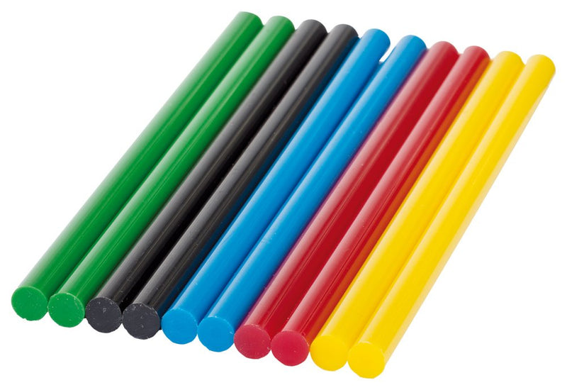 Bosch 10x Colour Glue Sticks (Red, Yellow, Green, Blue, Black, Ø 7mm, Accessories Hot Melt Glue Guns) Standard packaging