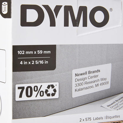 DYMO Authentic LabelWriter High-Capacity Shipping Labels | (59 mm x 102 mm) | 2 Rolls of 575 Easy-Peel Labels (1,150 Mailing Labels) | Self-Adhesive | for LabelWriter 4XL/5XL Label Makers