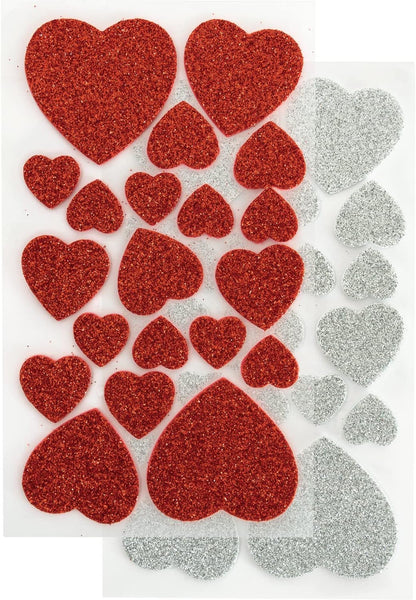 Folia 23791 - Foam Rubber Glitter Stickers, 40 Pcs, Hearts Assorted in Red and Silver