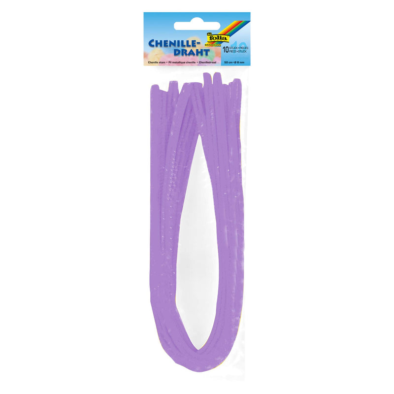 folia 77831 - Chenilledraht, Pfeifenputzer, 10 Stück in lila, Durchmesser 8 mm und 50 cm lang, ideal für Kinder zum Basteln und Gestalten von Tieren, Figuren und anderen Formen