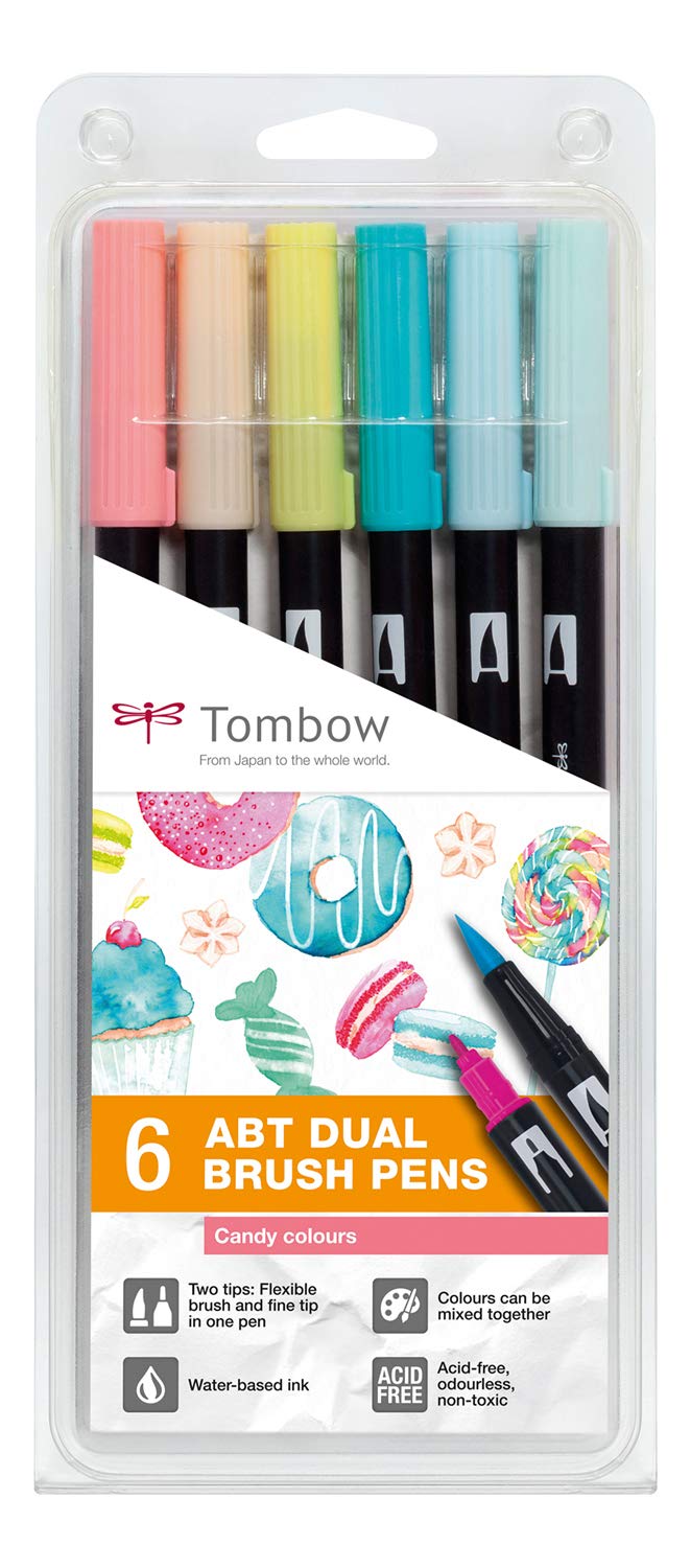 Tombow ABT-6P-4 ABT Dual Brush Pens - Candy Colours (Pack of 6