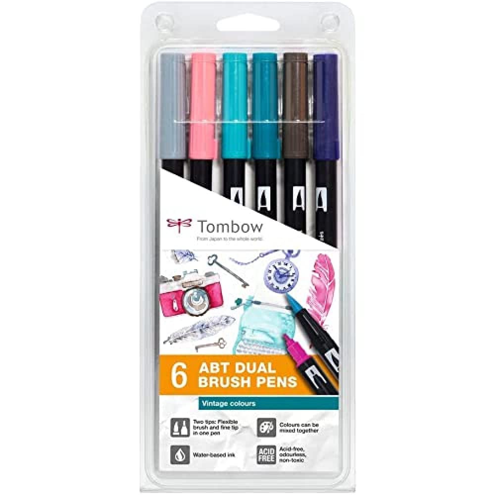Tombow ABT-6P-5 ABT Dual Brush Pens - Vintage Colours (Pack of 6