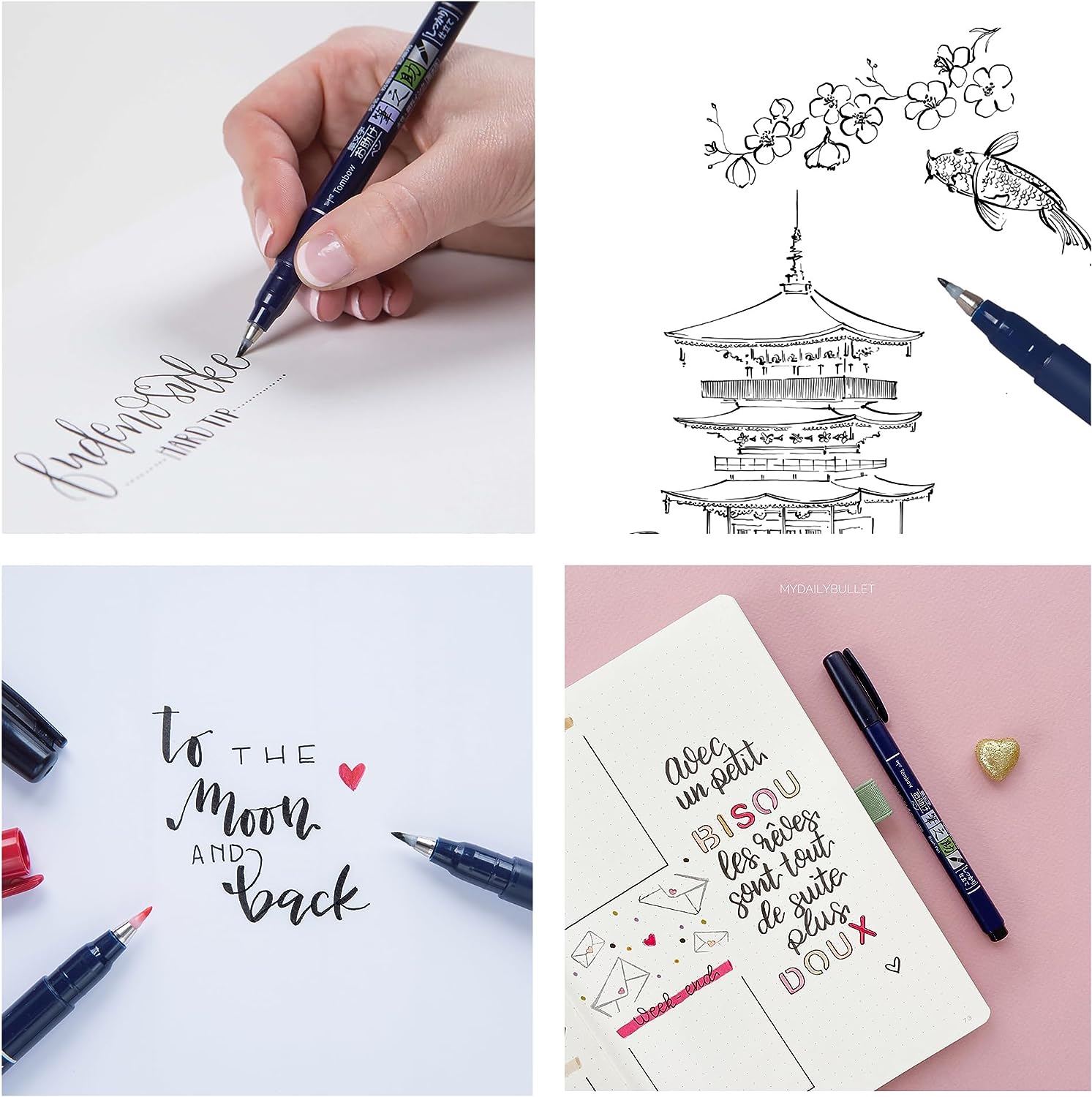 Tombow WS-BHS-2P Fudenosuke Hard and Soft Tip Brush Pen - Black