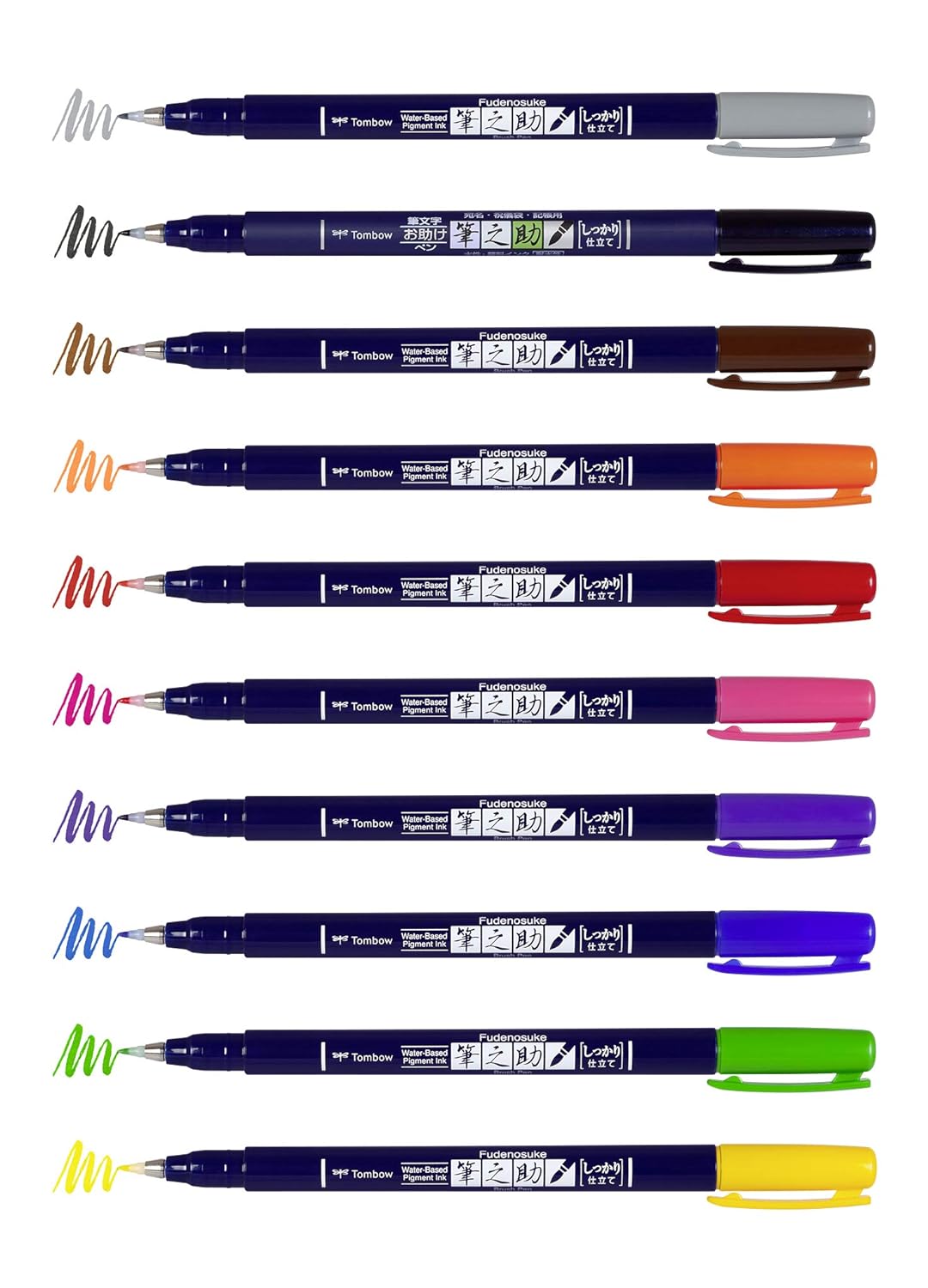 Tombow WS-BH-10P Fudenosuke Colour Brush Pens (Pack of 10