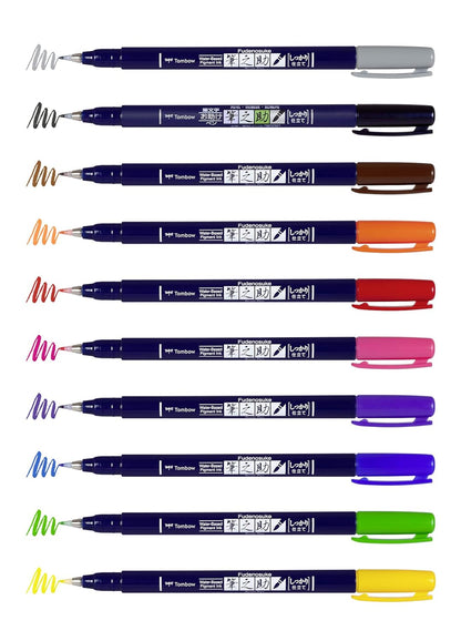 Tombow WS-BH-10P Fudenosuke Colour Brush Pens (Pack of 10