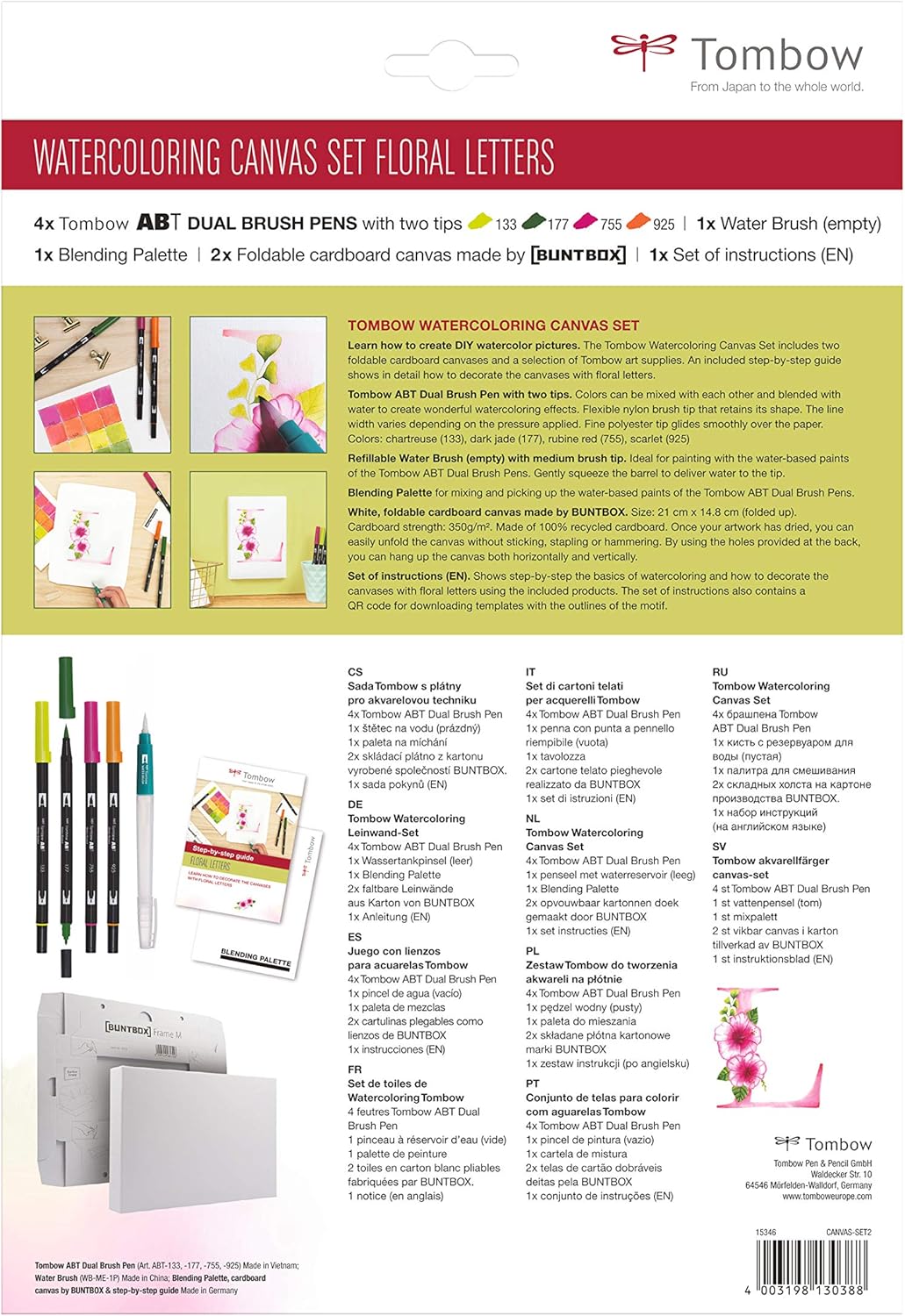 Tombow Watercoloring Canvas Set Floral Letters