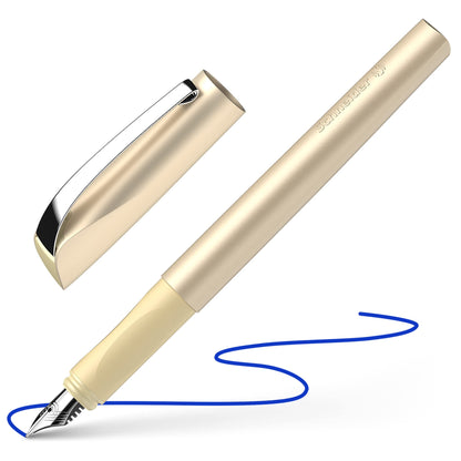 Schneider 168653 Ceod Shiny Fountain Pen (Right- and Left-Handed Users, Medium Nib, Including Ink Cartridge Royal Blue) Gold Medium