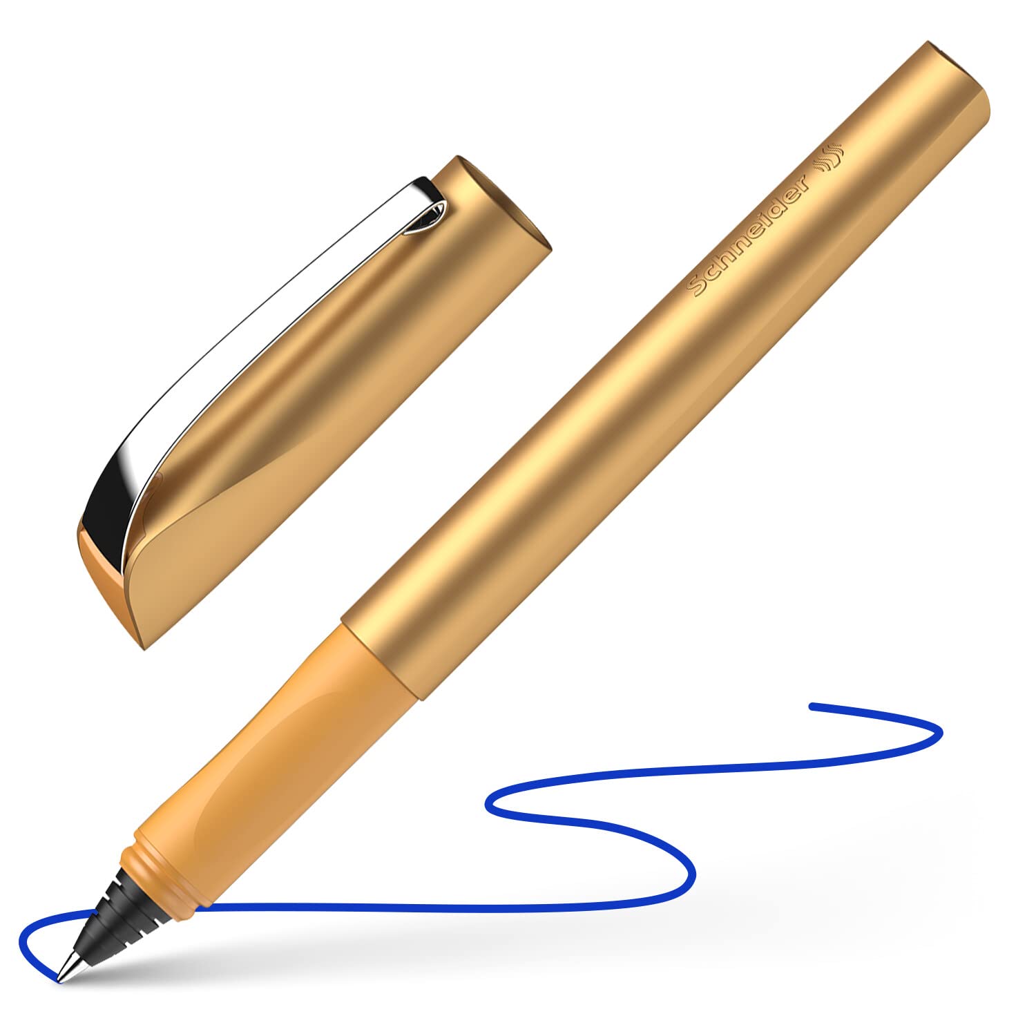 Schneider 186255 Ceod Shiny Rollerball Pen - Right and Left Handed - Medium Line Width + Royal Blue Ink Cartridge, bronze