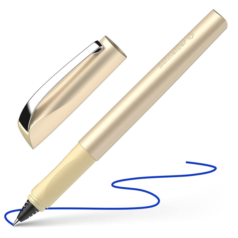 Schneider 186253 Ceod Shiny Light Gold Rollerball Pen - Right & Left Handed Medium Line Width + Royal Blue Ink Cartridge