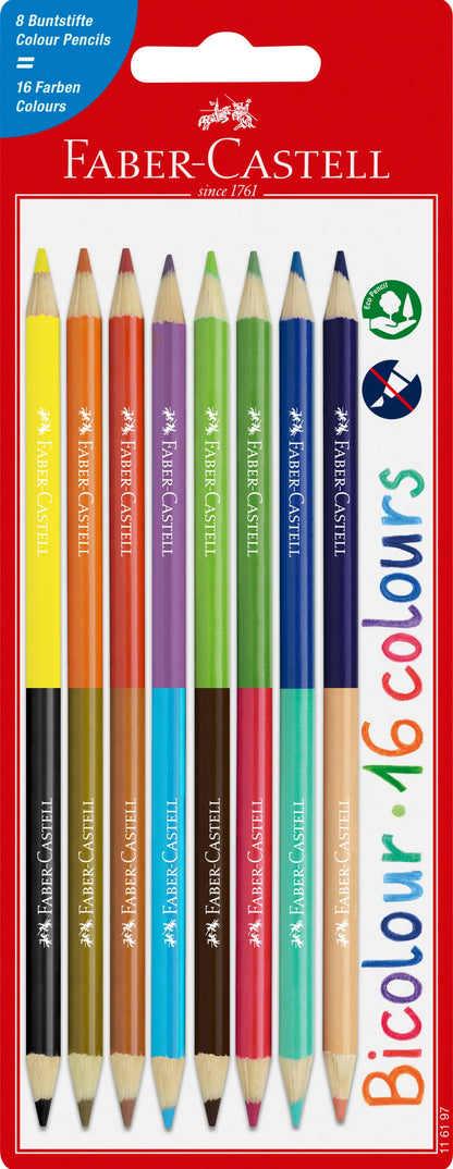Faber-Castell Bicolor Colour Pencils Set - 8 Pencils, Multicolor (116197
