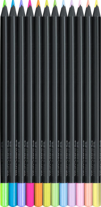 Faber Castell Colouring Pencils Black Edition Neon and Pastel Colours, Set of 12 tin of 12, Multicolor (116410