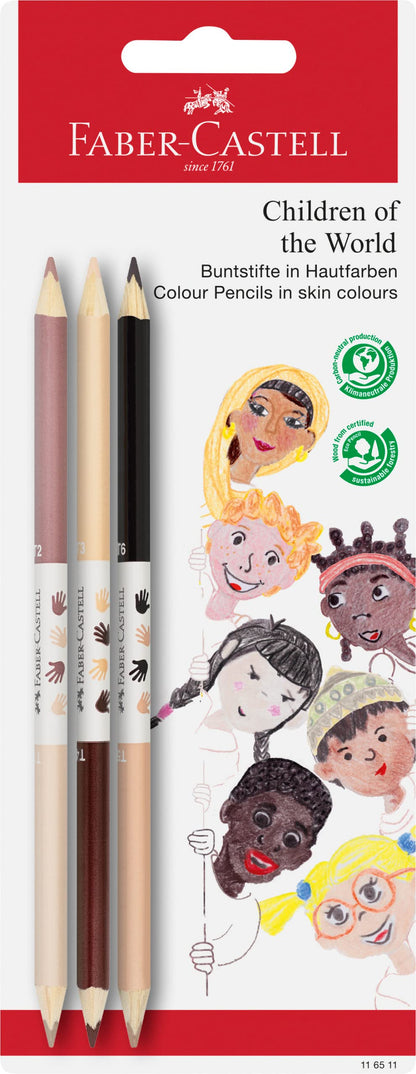 Faber-Castell 116511 - Bicolor Buntstifte Children of the World, verschiedene Hautfarben, skin tones