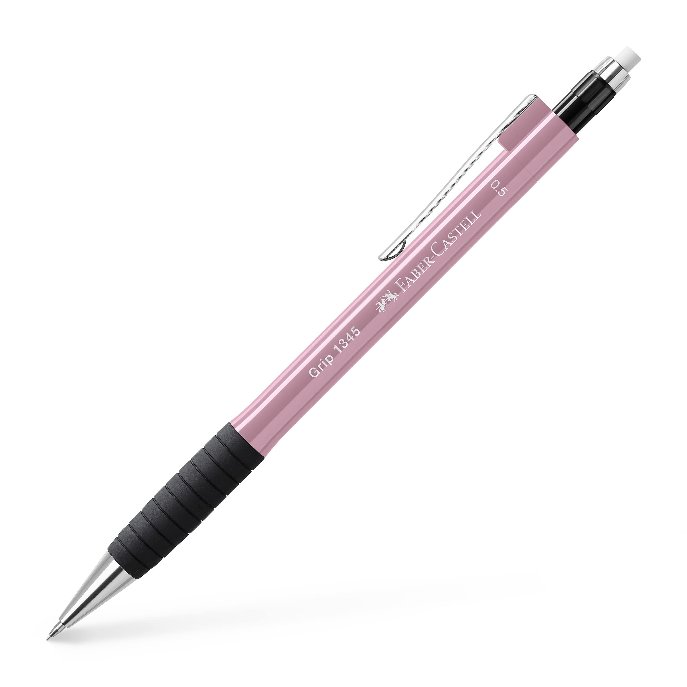 Faber-Castell Grip 134527 Mechanical Pencil 1345 Rose Shadows, Hardness Grade B, Lead Thickness 0.5 mm, with Integrated Eraser, Pack of 1, pink