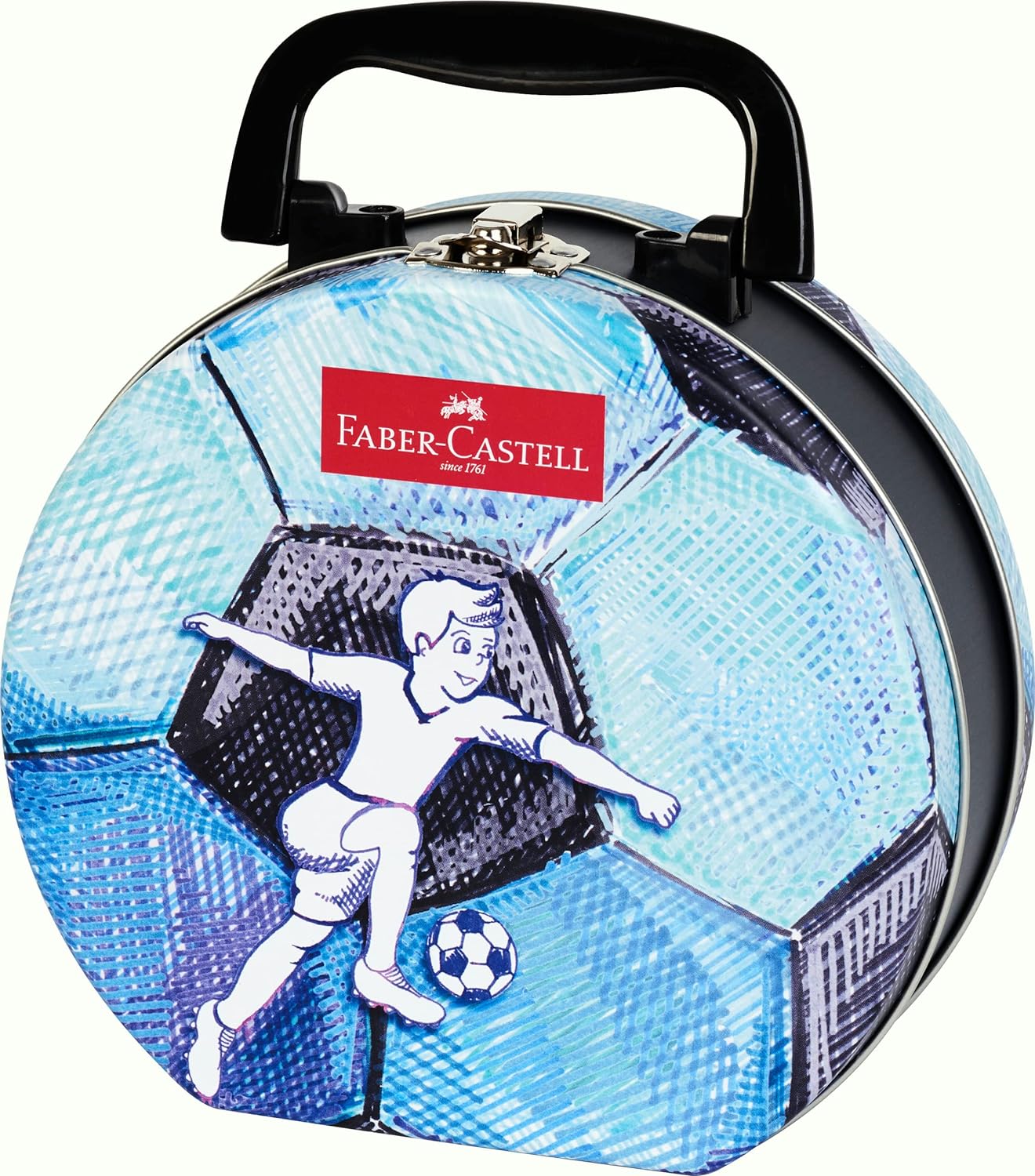FABER-CASTELL 155538 - Filzstifte Connector Fußballkoffer, 33er Metalletui im Koffer-Format
