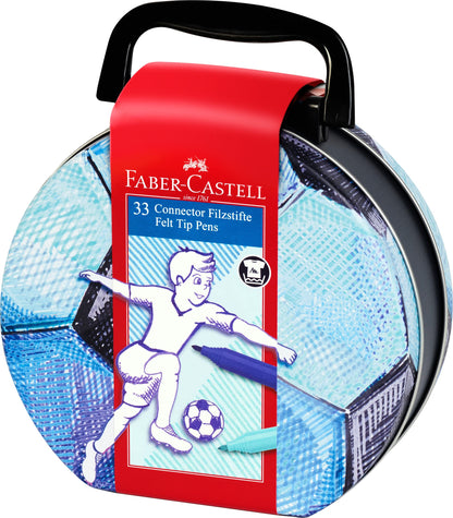 FABER-CASTELL 155538 - Filzstifte Connector Fußballkoffer, 33er Metalletui im Koffer-Format