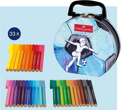FABER-CASTELL 155538 - Filzstifte Connector Fußballkoffer, 33er Metalletui im Koffer-Format