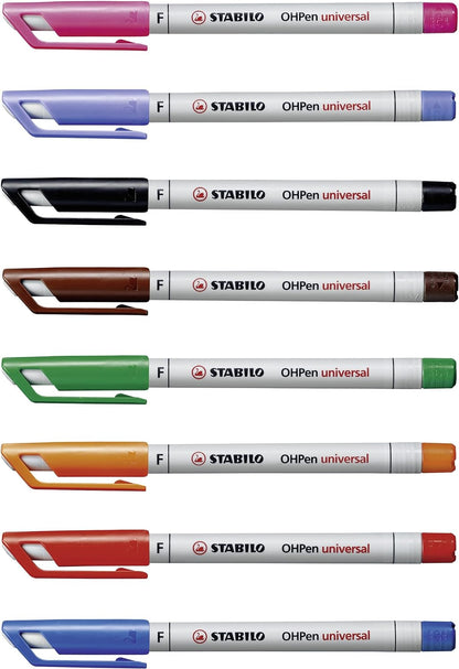 OHP Pen - STABILO OHP Pen Soluble - Fine - Wallet of 8 - Assorted Colours