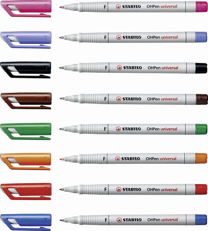 OHP Pen - STABILO OHP Pen Soluble - Fine - Wallet of 8 - Assorted Colours