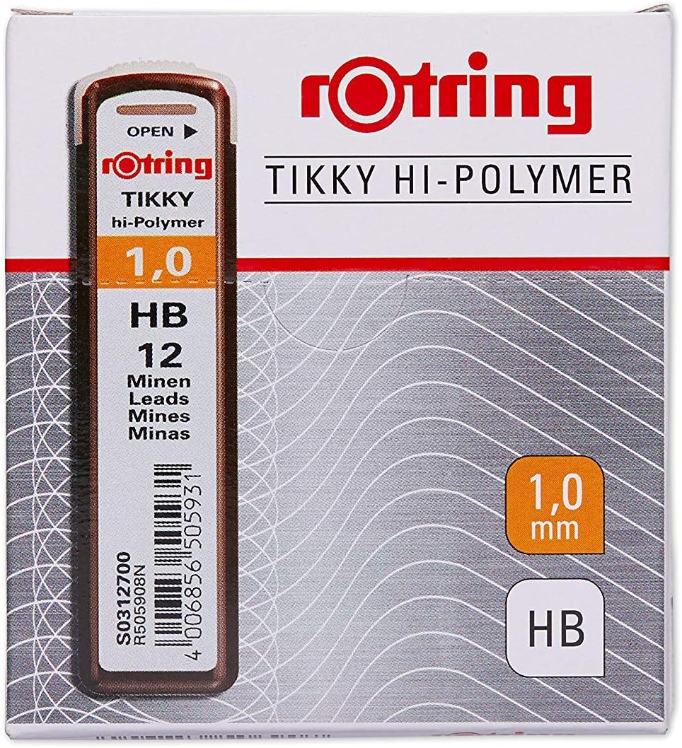 rOtring Lead Refills Hi-Polymer for Fine Mechanical Pencils 1.00mm HB (12 Leads