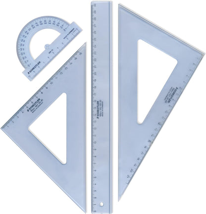 STAEDTLER 569 22 Mars Geometry Set with Ruler, Protractor & Set Squares (Pack of 4 Pieces
