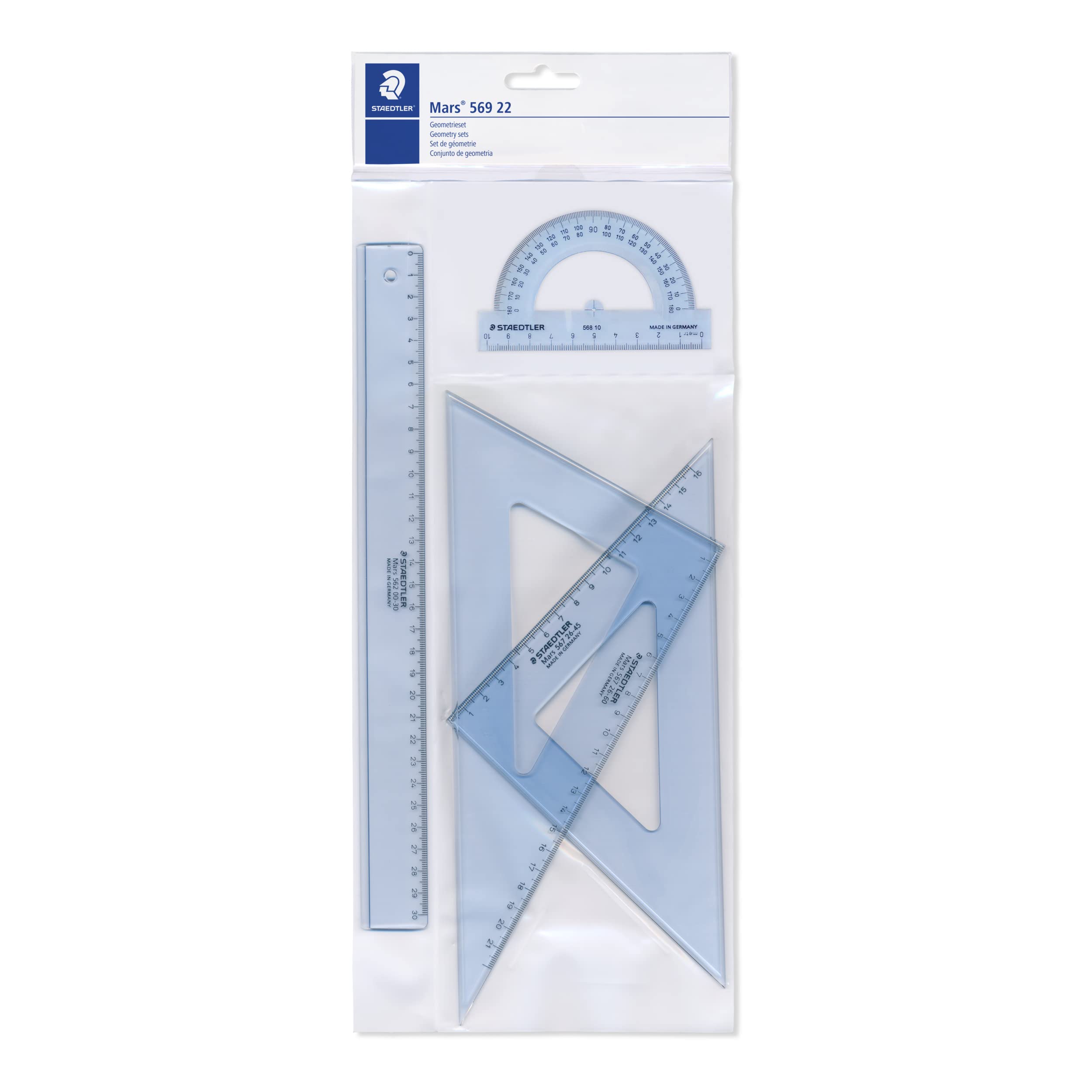 STAEDTLER 569 22 Mars Geometry Set with Ruler, Protractor & Set Squares (Pack of 4 Pieces