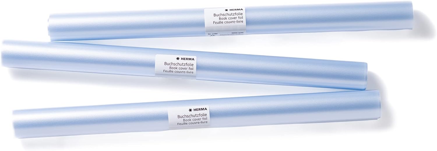 HERMA 7360 Book protection film non-adhesive transparent, 2 m x 40 cm, tear & water resistant book cover film, matt grained book film made of robust polypropylene film for durable binding