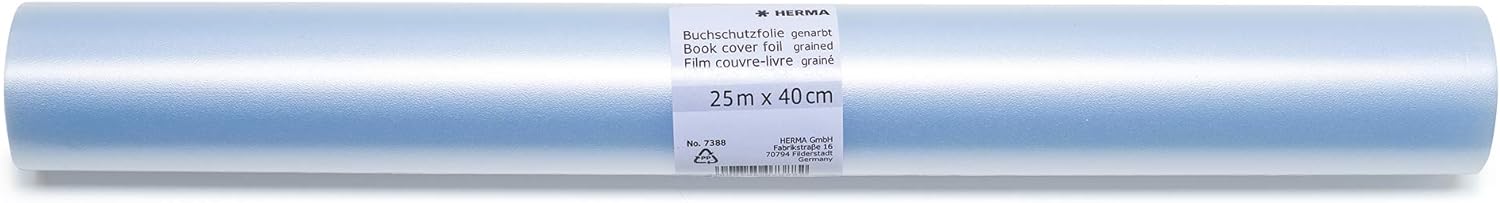 HERMA 7388 Book protection film non-adhesive transparent, 25 m x 40 cm, tear & water resistant Book cover film, matt grained book film made of robust polypropylene film for durable binding