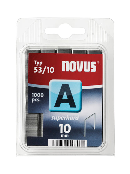 Novus Feindrahtklammern superhart 10 mm, 1000 Tacker-Klammern vom Typ 53/10 aus Stahldraht, für Stoff und Holz 10 mm 1000 Stk