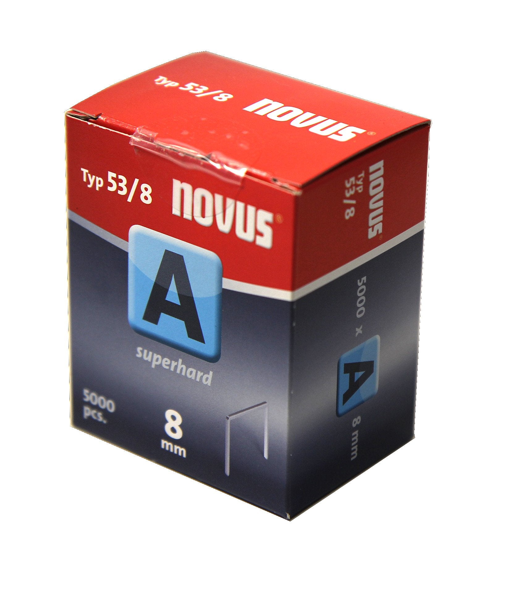 Novus Feindrahtklammern 8 mm "superhart", Sparverpackung, 5000 Tacker-Klammern vom Typ 53/8, Heftmittel aus Stahldraht 8 mm 5000 Stk
