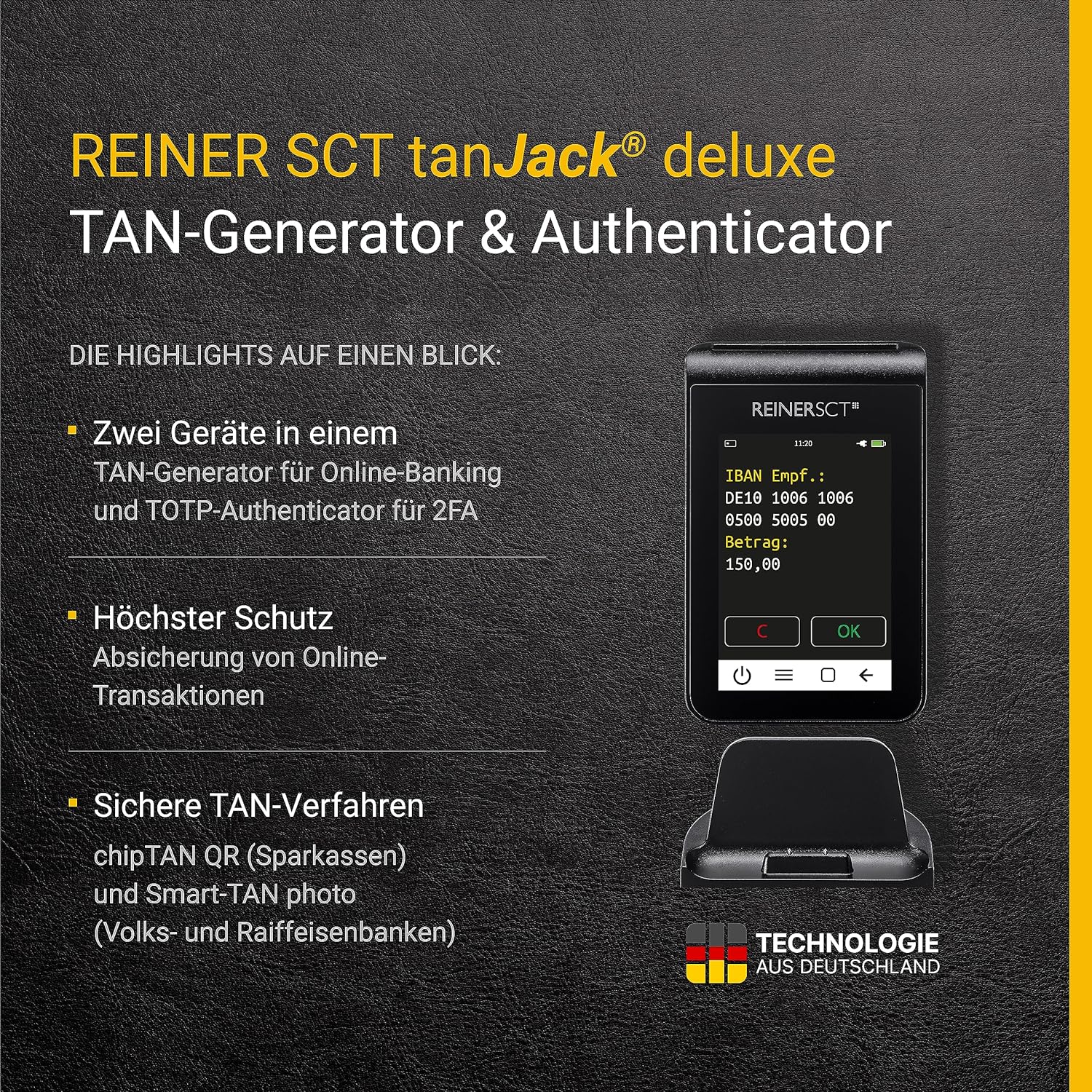 REINERSCT tanJack Deluxe I Premium Tan Generator and Authenticator I First-Class Tan Generator for Online Banking with ChipTAN QR and Sm@rt-TAN Photo