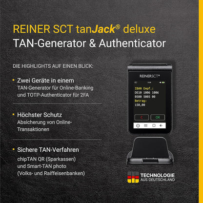 REINERSCT tanJack Deluxe I Premium Tan Generator and Authenticator I First-Class Tan Generator for Online Banking with ChipTAN QR and Sm@rt-TAN Photo