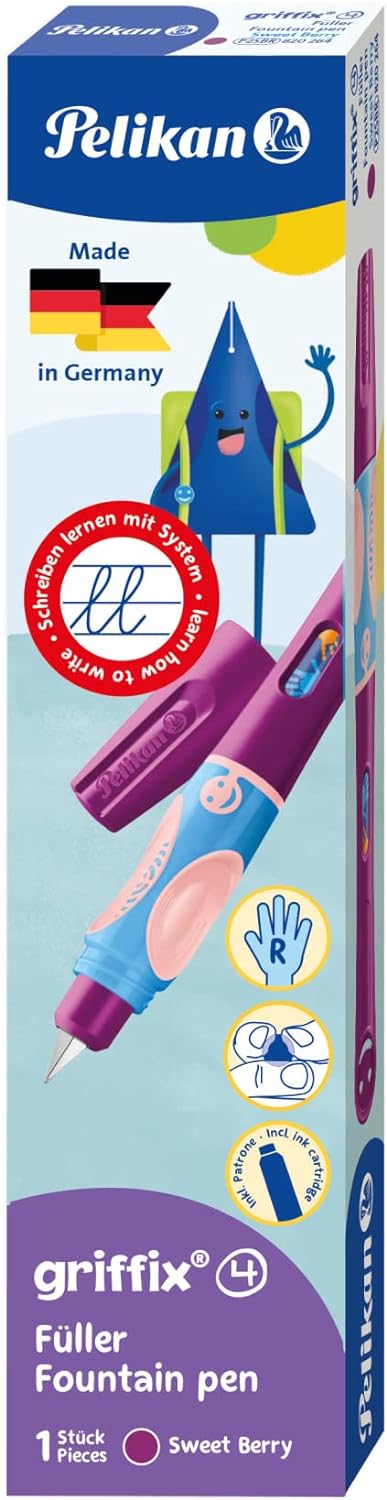 Pelikan Griffix Fountain Pen for Right-Handed Users with Twist Cap, SweetBerry, 1 Piece in Folding Box