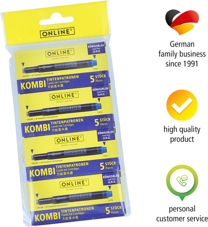 ONLINE double-sided pen ink cartridges, universal pen refills, compatible with all common fountain pens, even Lamy pens - Spare cartridges - 4-pack - Erasable, washable, colour royal