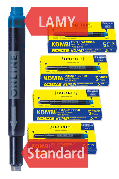 ONLINE double-sided pen ink cartridges, universal pen refills, compatible with all common fountain pens, even Lamy pens - Spare cartridges - 4-pack - Erasable, washable, colour royal