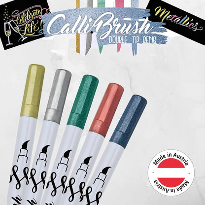 Online Calli.Brush Handlettering Brush-Pens Metallic | Set of 5 brush pens | Calligraphy Set for Bullet Journal, Hand Lettering | Calligraphy tip & brush tip | Pens with metallic effect Metallic Calli.Brush
