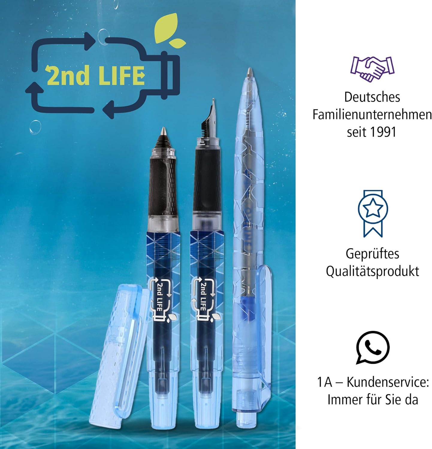 2nd LIFE ONLINE 54201/3D Ink Cartridge Rollerball Pen Recycled PET for a Clean Environment for Standard Ink Cartridges Including 1 Combination Cartridge