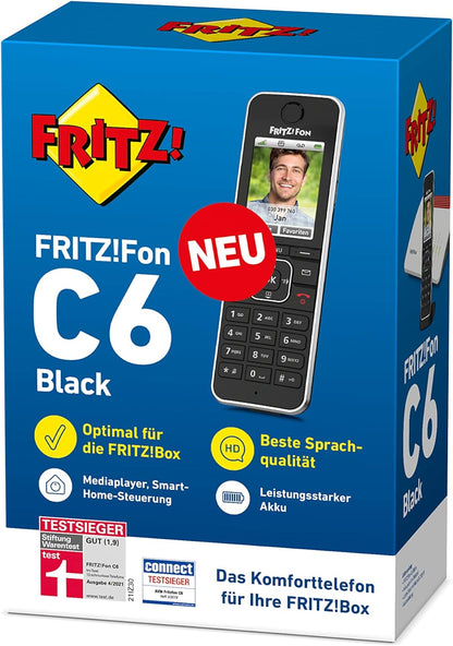 AVM FRITZ!Fon C6 Black DECT-Komforttelefon (hochwertiges Farbdisplay, HD-Telefonie, Internet-/Komfortdienste, Steuerung Fritz!Box-Funktionen) schwarz, deutschsprachige Version