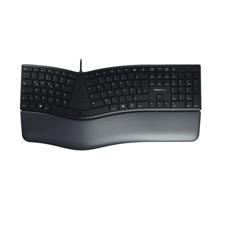 CHERRY KC 4500 ERGO, ergonomic keyboard, German layout (QWERTZ), wired, padded palm rest with memory foam, curved keypad