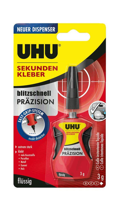 UHU Super glue in an instant, precision superglue in a dosing dispenser with"Easy Grip System" for particularly precise applications, 3 g Dispenser - 3 g