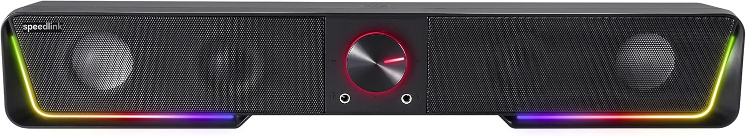 Speedlink Gravity RGB Stereo Soundbar - Speaker with Bluetooth Connection for Smartphone/Tablet - RGB Lighting - Headphone and Microphone Jack - Black