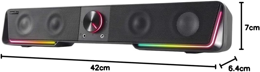 Speedlink Gravity RGB Stereo Soundbar - Speaker with Bluetooth Connection for Smartphone/Tablet - RGB Lighting - Headphone and Microphone Jack - Black