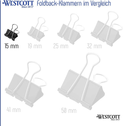 Westcott E-10700 00 Foldback Clips 15 mm, Black 15 mm Black