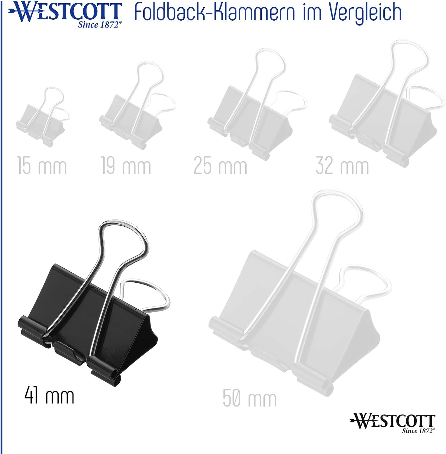 Westcott E-10700 00 Foldback Clips 41 mm, Black 41 mm Black
